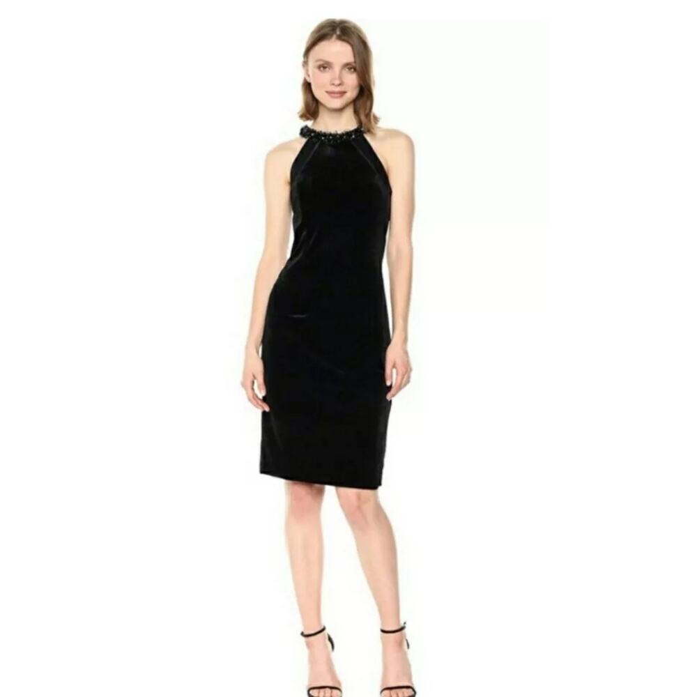 New Carmen‎ Marc Valvo Infusion Velvet Halter Cocktail Evening Dress  Sz 10